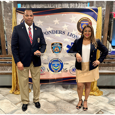 Winston and Dimple Willabus, founders of the First Responders Lions Club, stand together in Brooklyn.