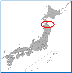 Map of Japan, circled is Aomori prefecture