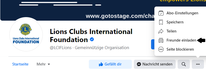 Abbildung, die zeigt, wo sich die Option „Freunde einladen“ befindet.