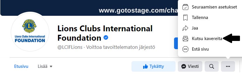 kuva näyttää, missä kohdassa ystävien kutsumismahdollisuus sijaitsee