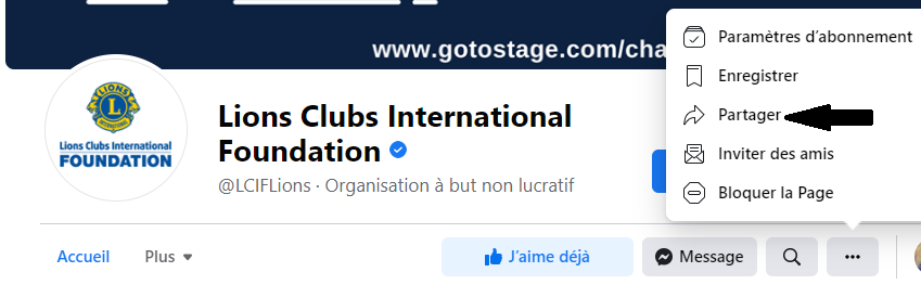 Image montrant comment partager la page sur votre fil d’info.