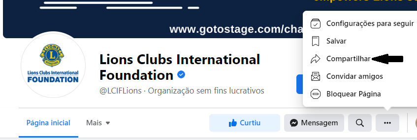 Imagem mostrando como compartilhar a página em seu feed de notícias